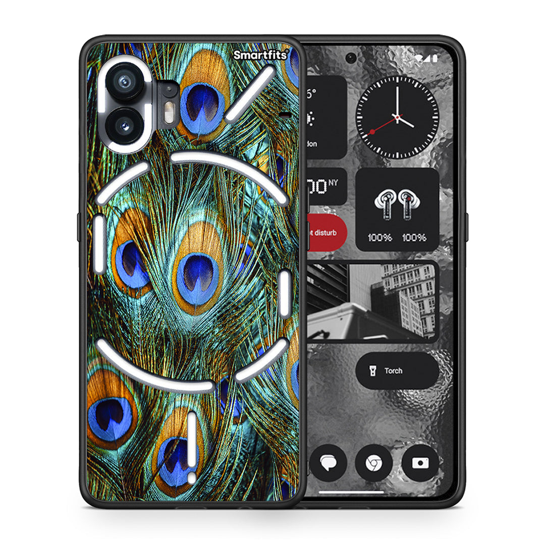 Θήκη Nothing Phone 2 Real Peacock Feathers από τη Smartfits με σχέδιο στο πίσω μέρος και μαύρο περίβλημα | Nothing Phone 2 Real Peacock Feathers case with colorful back and black bezels