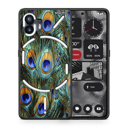 Θήκη Nothing Phone 2 Real Peacock Feathers από τη Smartfits με σχέδιο στο πίσω μέρος και μαύρο περίβλημα | Nothing Phone 2 Real Peacock Feathers case with colorful back and black bezels