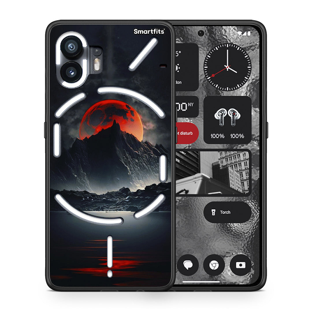 Θήκη Nothing Phone 2 Red Full Moon από τη Smartfits με σχέδιο στο πίσω μέρος και μαύρο περίβλημα | Nothing Phone 2 Red Full Moon case with colorful back and black bezels