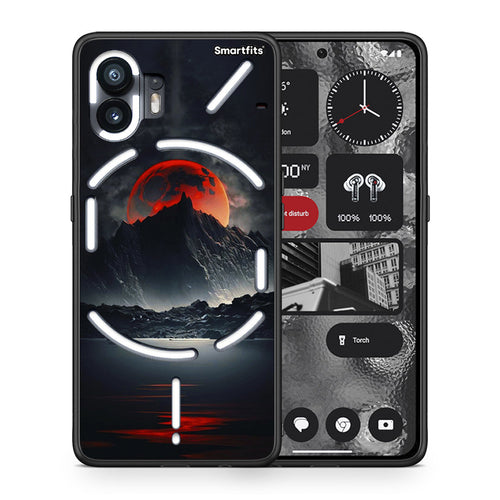 Θήκη Nothing Phone 2 Red Full Moon από τη Smartfits με σχέδιο στο πίσω μέρος και μαύρο περίβλημα | Nothing Phone 2 Red Full Moon case with colorful back and black bezels