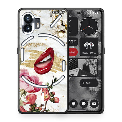 Θήκη Nothing Phone 2 Red Lips από τη Smartfits με σχέδιο στο πίσω μέρος και μαύρο περίβλημα | Nothing Phone 2 Red Lips case with colorful back and black bezels