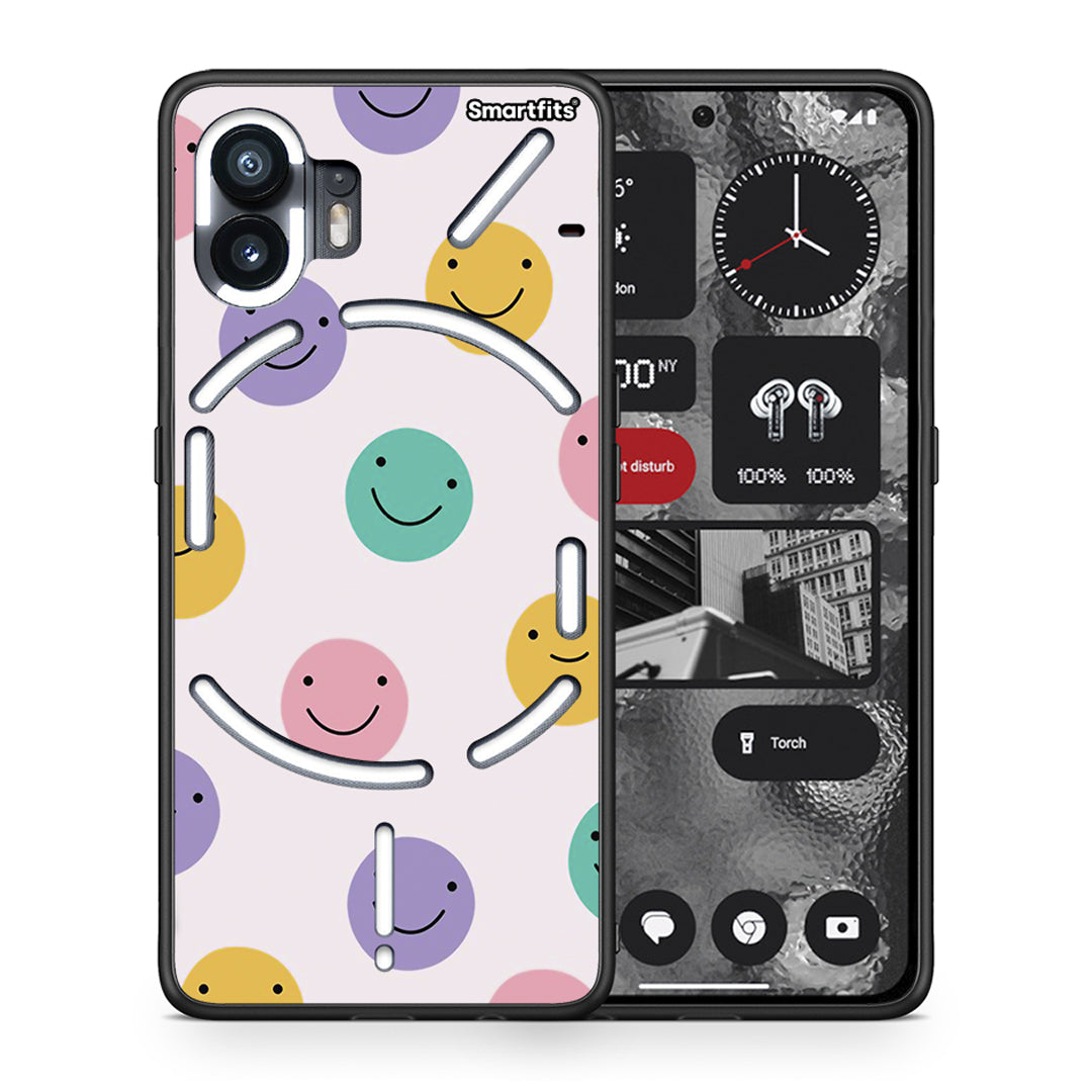 Θήκη Nothing Phone 2 Smiley Faces από τη Smartfits με σχέδιο στο πίσω μέρος και μαύρο περίβλημα | Nothing Phone 2 Smiley Faces case with colorful back and black bezels