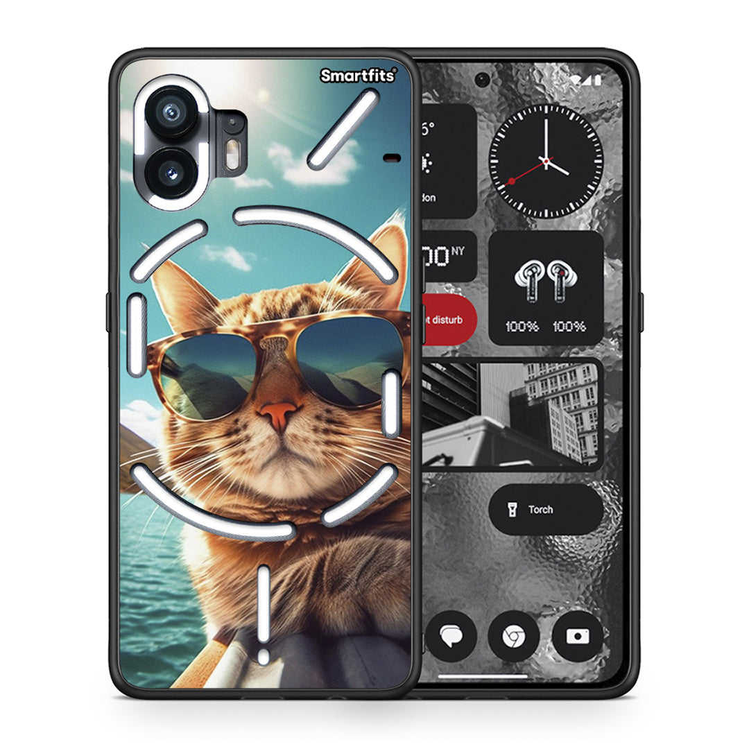 Θήκη Nothing Phone 2 Summer Cat από τη Smartfits με σχέδιο στο πίσω μέρος και μαύρο περίβλημα | Nothing Phone 2 Summer Cat case with colorful back and black bezels
