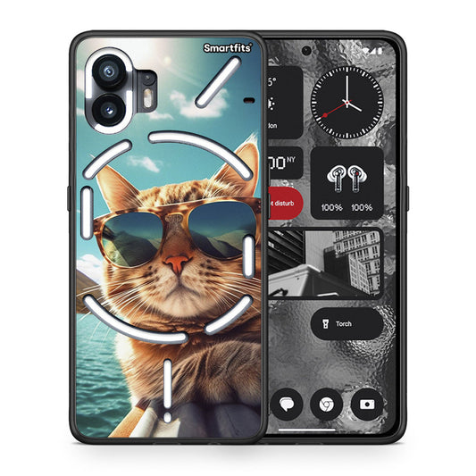 Θήκη Nothing Phone 2 Summer Cat από τη Smartfits με σχέδιο στο πίσω μέρος και μαύρο περίβλημα | Nothing Phone 2 Summer Cat case with colorful back and black bezels