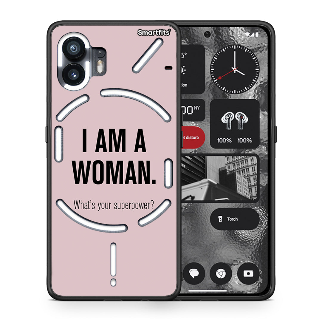 Θήκη Nothing Phone 2 Superpower Woman από τη Smartfits με σχέδιο στο πίσω μέρος και μαύρο περίβλημα | Nothing Phone 2 Superpower Woman case with colorful back and black bezels