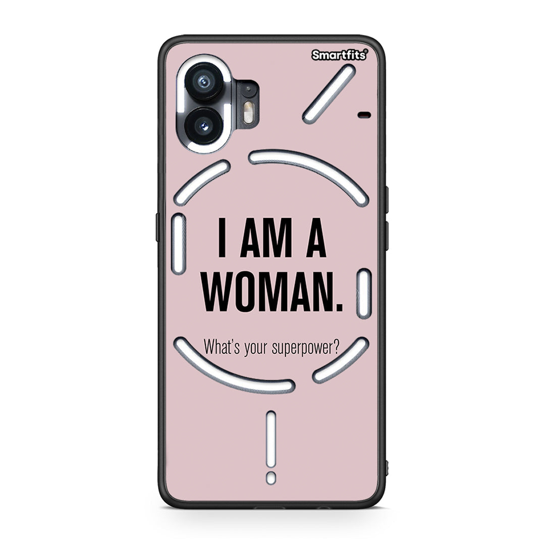 Nothing Phone 2 Superpower Woman θήκη από τη Smartfits με σχέδιο στο πίσω μέρος και μαύρο περίβλημα | Smartphone case with colorful back and black bezels by Smartfits