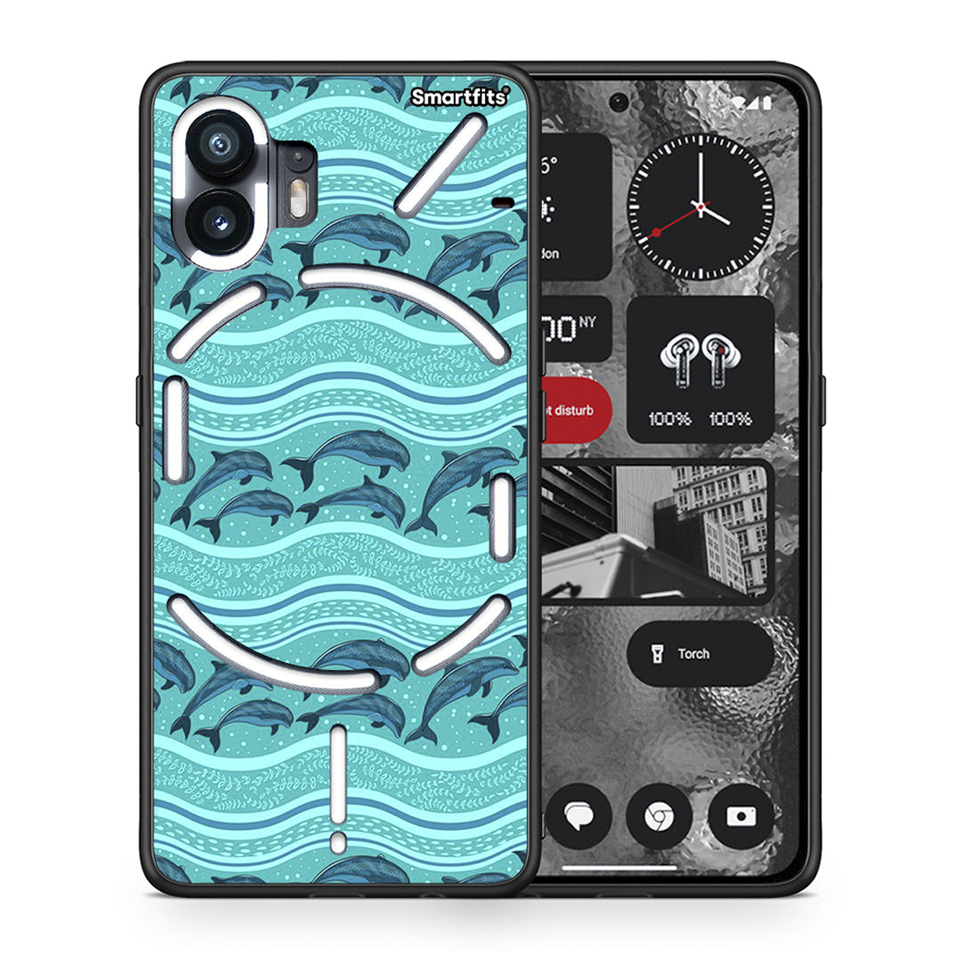 Θήκη Nothing Phone 2 Swimming Dolphins από τη Smartfits με σχέδιο στο πίσω μέρος και μαύρο περίβλημα | Nothing Phone 2 Swimming Dolphins case with colorful back and black bezels