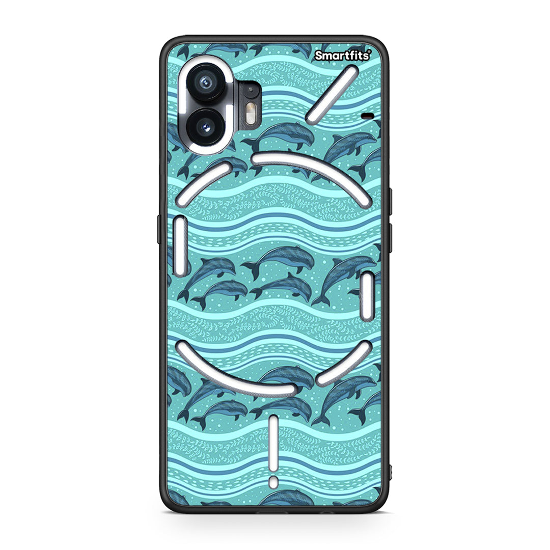 Nothing Phone 2 Swimming Dolphins θήκη από τη Smartfits με σχέδιο στο πίσω μέρος και μαύρο περίβλημα | Smartphone case with colorful back and black bezels by Smartfits