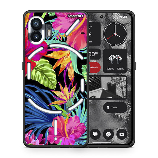 Θήκη Nothing Phone 2 Tropical Flowers από τη Smartfits με σχέδιο στο πίσω μέρος και μαύρο περίβλημα | Nothing Phone 2 Tropical Flowers case with colorful back and black bezels