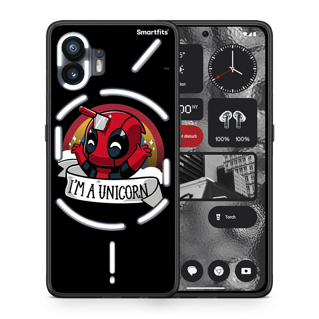 Θήκη Nothing Phone 2 Unicorn Deadpool από τη Smartfits με σχέδιο στο πίσω μέρος και μαύρο περίβλημα | Nothing Phone 2 Unicorn Deadpool case with colorful back and black bezels