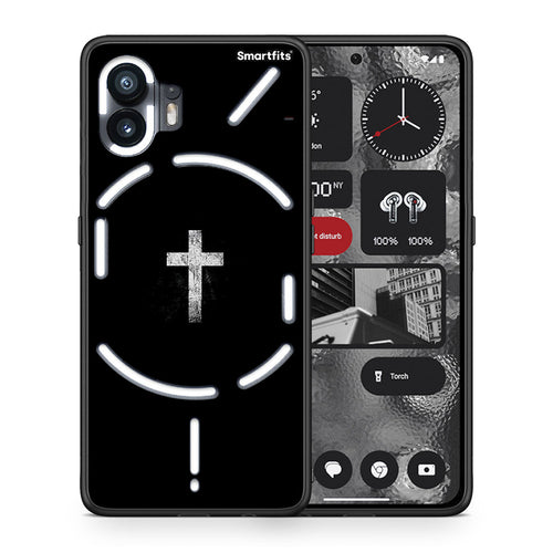 Θήκη Nothing Phone 2 White Cross από τη Smartfits με σχέδιο στο πίσω μέρος και μαύρο περίβλημα | Nothing Phone 2 White Cross case with colorful back and black bezels