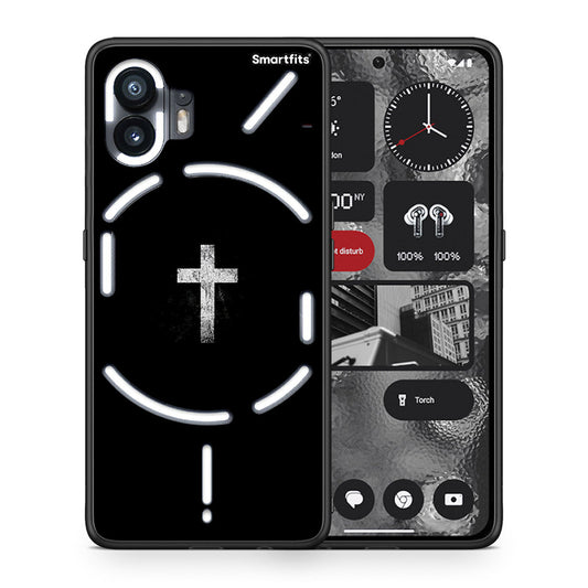 Θήκη Nothing Phone 2 White Cross από τη Smartfits με σχέδιο στο πίσω μέρος και μαύρο περίβλημα | Nothing Phone 2 White Cross case with colorful back and black bezels