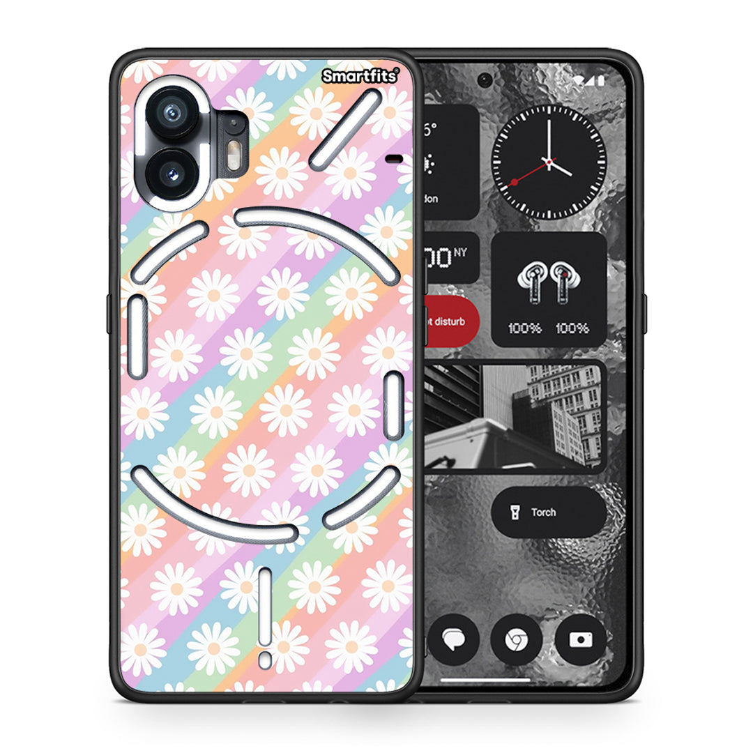 Θήκη Nothing Phone 2 White Daisies από τη Smartfits με σχέδιο στο πίσω μέρος και μαύρο περίβλημα | Nothing Phone 2 White Daisies case with colorful back and black bezels