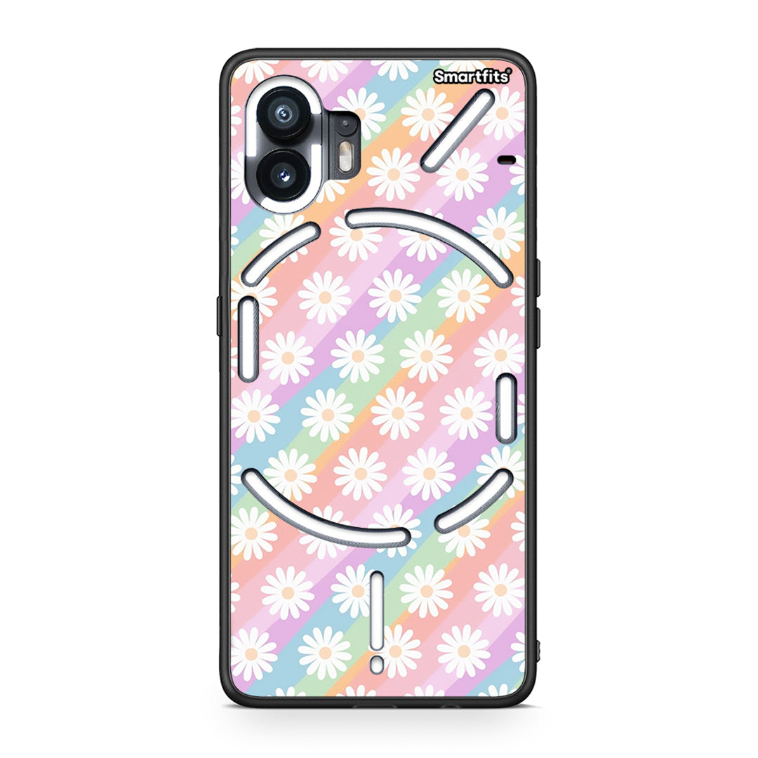 Nothing Phone 2 White Daisies θήκη από τη Smartfits με σχέδιο στο πίσω μέρος και μαύρο περίβλημα | Smartphone case with colorful back and black bezels by Smartfits