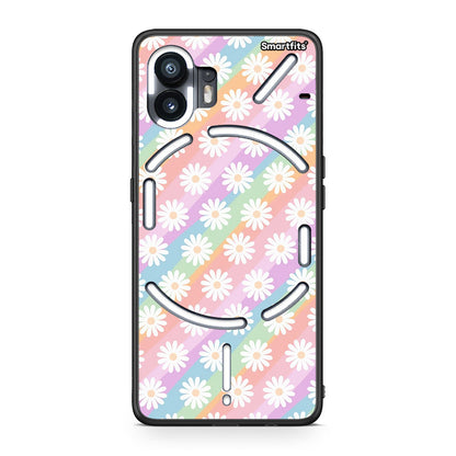 Nothing Phone 2 White Daisies θήκη από τη Smartfits με σχέδιο στο πίσω μέρος και μαύρο περίβλημα | Smartphone case with colorful back and black bezels by Smartfits
