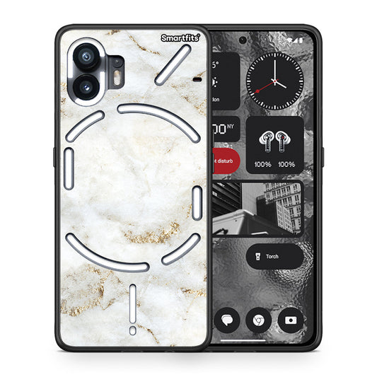 Θήκη Nothing Phone 2 White Gold Marble από τη Smartfits με σχέδιο στο πίσω μέρος και μαύρο περίβλημα | Nothing Phone 2 White Gold Marble case with colorful back and black bezels