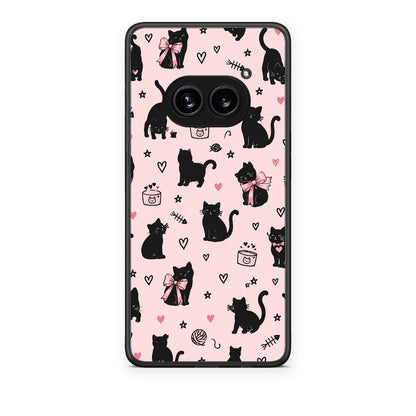 Θήκη Nothing Phone 2a Black Cat Doodles on Pink από τη Smartfits με σχέδιο στο πίσω μέρος και μαύρο περίβλημα | Nothing Phone 2a Black Cat Doodles on Pink case with colorful back and black bezels