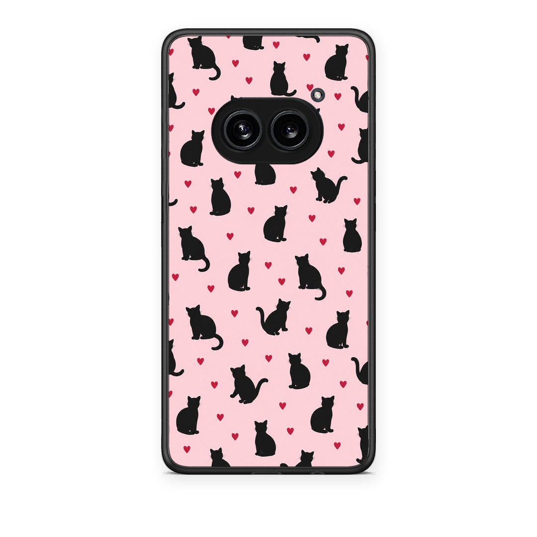 Θήκη Nothing Phone 2a Black Cat Silhouettes and Hearts on Pink από τη Smartfits με σχέδιο στο πίσω μέρος και μαύρο περίβλημα | Nothing Phone 2a Black Cat Silhouettes and Hearts on Pink case with colorful back and black bezels