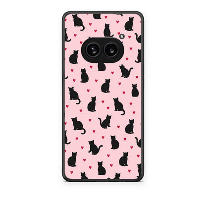 Θήκη Nothing Phone 2a Black Cat Silhouettes and Hearts on Pink από τη Smartfits με σχέδιο στο πίσω μέρος και μαύρο περίβλημα | Nothing Phone 2a Black Cat Silhouettes and Hearts on Pink case with colorful back and black bezels