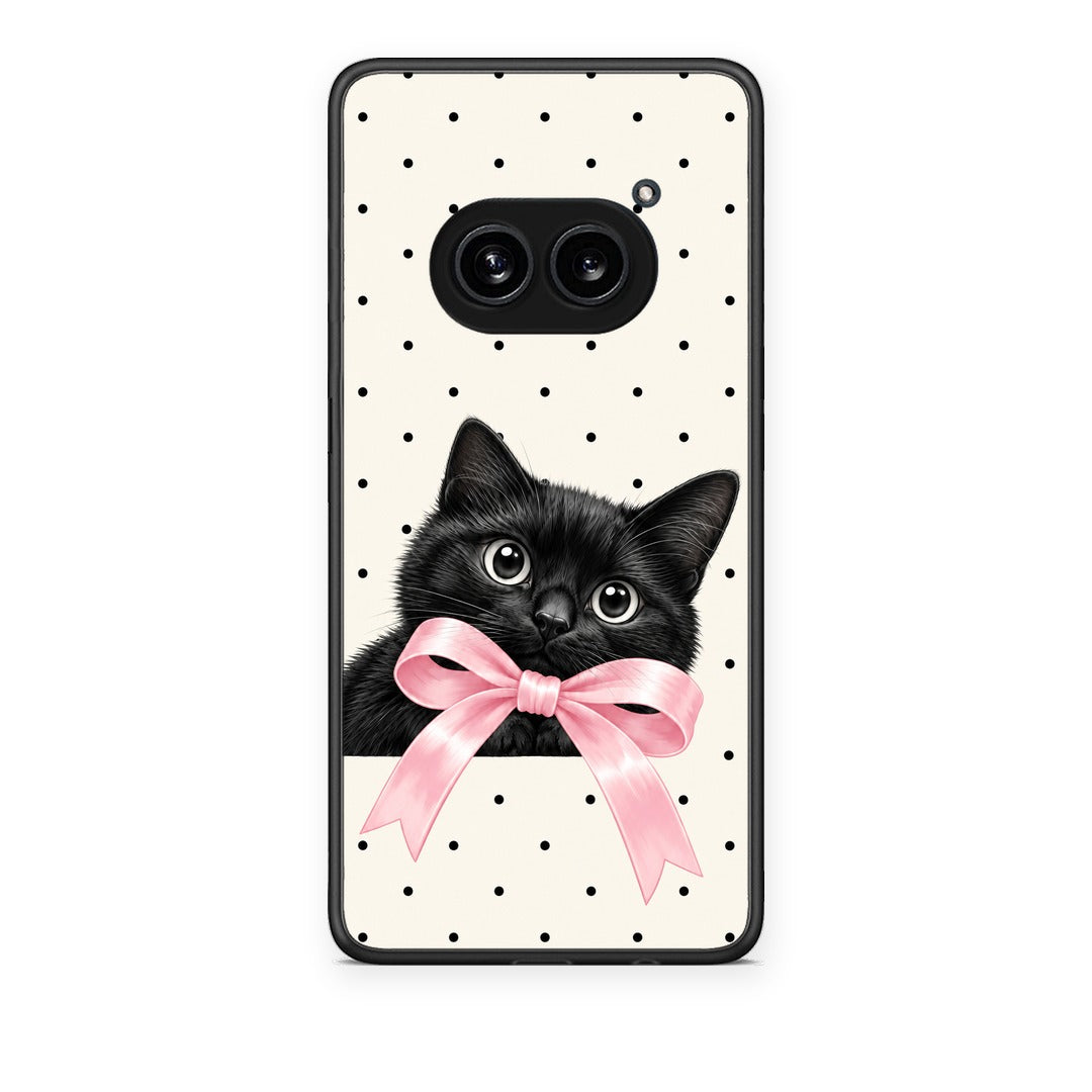 Θήκη Nothing Phone 2a Black Kitten Pink Bow and Polka Dots από τη Smartfits με σχέδιο στο πίσω μέρος και μαύρο περίβλημα | Nothing Phone 2a Black Kitten Pink Bow and Polka Dots case with colorful back and black bezels