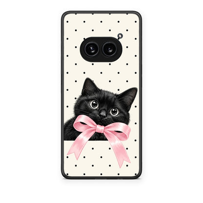 Θήκη Nothing Phone 2a Black Kitten Pink Bow and Polka Dots από τη Smartfits με σχέδιο στο πίσω μέρος και μαύρο περίβλημα | Nothing Phone 2a Black Kitten Pink Bow and Polka Dots case with colorful back and black bezels