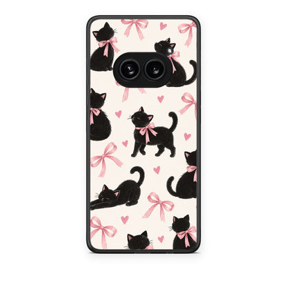 Θήκη Nothing Phone 2a Black Kittens and Pink Bows on Cream Large από τη Smartfits με σχέδιο στο πίσω μέρος και μαύρο περίβλημα | Nothing Phone 2a Black Kittens and Pink Bows on Cream Large case with colorful back and black bezels