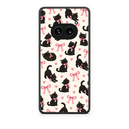 Θήκη Nothing Phone 2a Black Kittens and Pink Bows on Cream Small από τη Smartfits με σχέδιο στο πίσω μέρος και μαύρο περίβλημα | Nothing Phone 2a Black Kittens and Pink Bows on Cream Small case with colorful back and black bezels