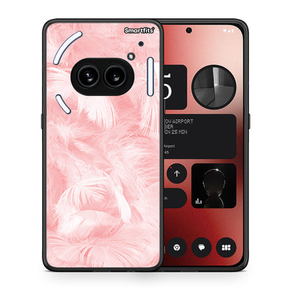 Θήκη Nothing Phone 2a Pink Feather Boho από τη Smartfits με σχέδιο στο πίσω μέρος και μαύρο περίβλημα | Nothing Phone 2a Pink Feather Boho case with colorful back and black bezels
