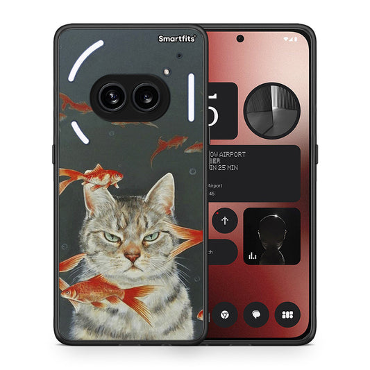 Θήκη Nothing Phone 2a Cat Goldfish από τη Smartfits με σχέδιο στο πίσω μέρος και μαύρο περίβλημα | Nothing Phone 2a Cat Goldfish case with colorful back and black bezels