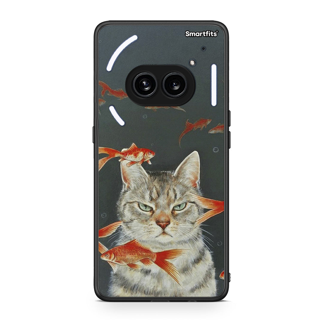 Nothing Phone 2a Cat Goldfish θήκη από τη Smartfits με σχέδιο στο πίσω μέρος και μαύρο περίβλημα | Smartphone case with colorful back and black bezels by Smartfits