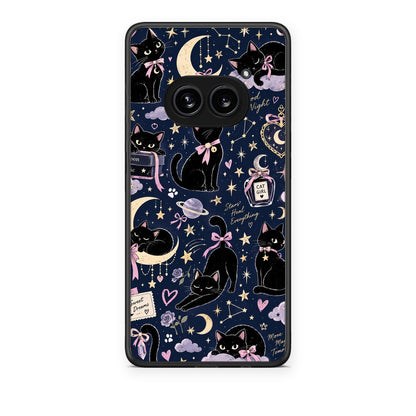 Θήκη Nothing Phone 2a Celestial Black Cats on Navy από τη Smartfits με σχέδιο στο πίσω μέρος και μαύρο περίβλημα | Nothing Phone 2a Celestial Black Cats on Navy case with colorful back and black bezels