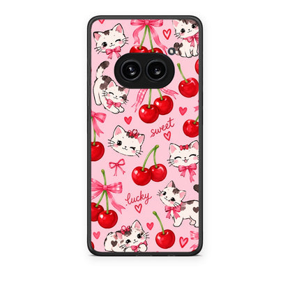 Θήκη Nothing Phone 2a Cherries Bows and Kittens on Pink από τη Smartfits με σχέδιο στο πίσω μέρος και μαύρο περίβλημα | Nothing Phone 2a Cherries Bows and Kittens on Pink case with colorful back and black bezels