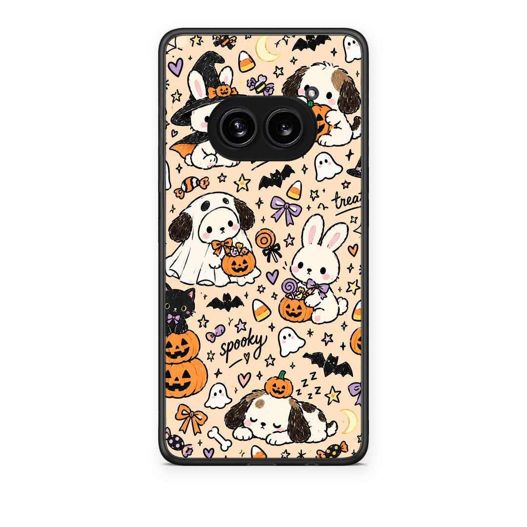 Θήκη Nothing Phone 2a Halloween Puppies and Friends on Cream από τη Smartfits με σχέδιο στο πίσω μέρος και μαύρο περίβλημα | Nothing Phone 2a Halloween Puppies and Friends on Cream case with colorful back and black bezels