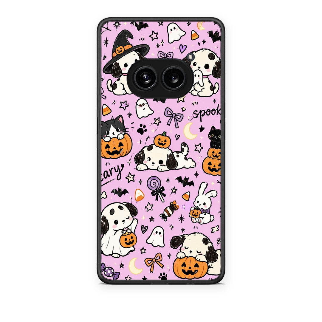 Θήκη Nothing Phone 2a Halloween Puppies and Friends on Lilac από τη Smartfits με σχέδιο στο πίσω μέρος και μαύρο περίβλημα | Nothing Phone 2a Halloween Puppies and Friends on Lilac case with colorful back and black bezels