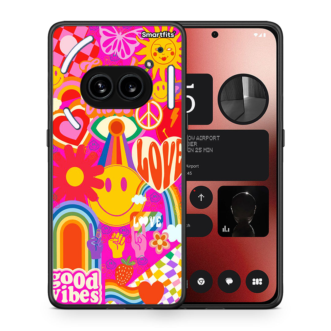 Θήκη Nothing Phone 2a Hippie Love από τη Smartfits με σχέδιο στο πίσω μέρος και μαύρο περίβλημα | Nothing Phone 2a Hippie Love case with colorful back and black bezels