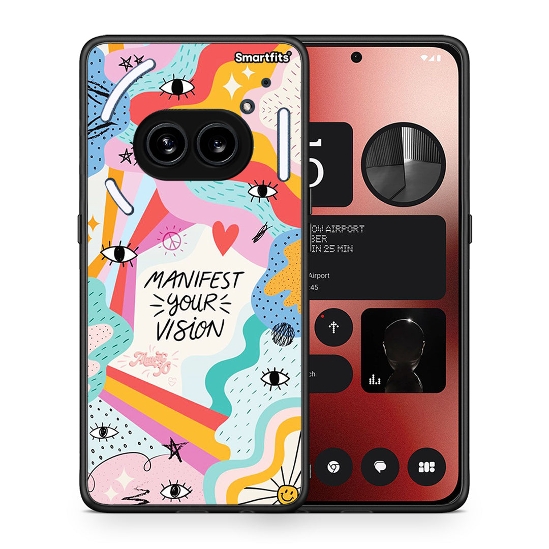 Θήκη Nothing Phone 2a Manifest Your Vision από τη Smartfits με σχέδιο στο πίσω μέρος και μαύρο περίβλημα | Nothing Phone 2a Manifest Your Vision case with colorful back and black bezels