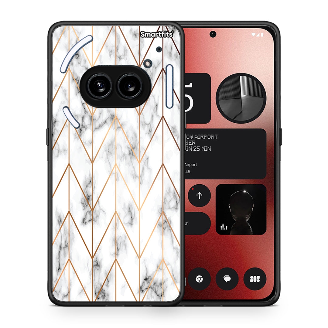 Θήκη Nothing Phone 2a Gold Geometric Marble από τη Smartfits με σχέδιο στο πίσω μέρος και μαύρο περίβλημα | Nothing Phone 2a Gold Geometric Marble case with colorful back and black bezels