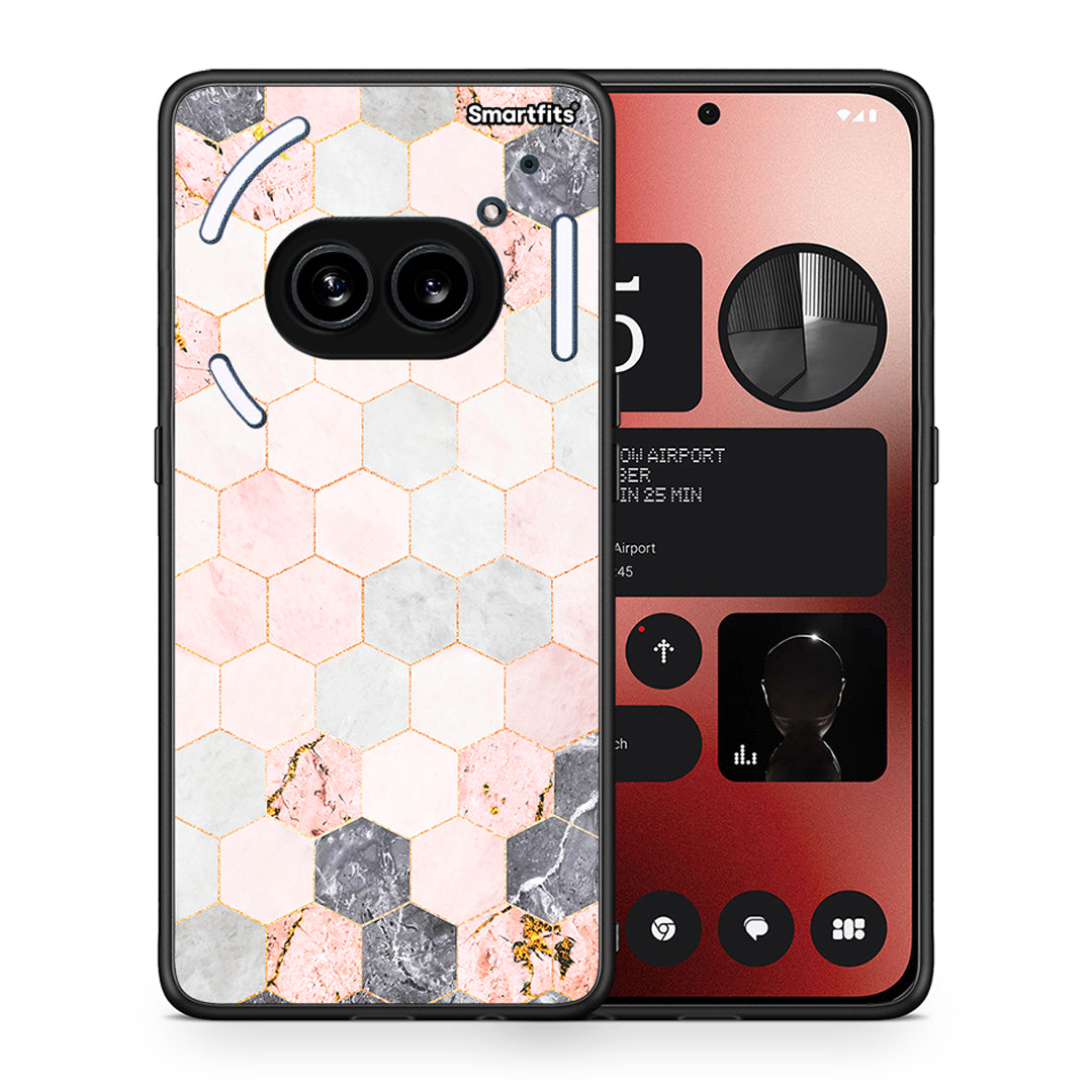 Θήκη Nothing Phone 2a Hexagon Pink Marble από τη Smartfits με σχέδιο στο πίσω μέρος και μαύρο περίβλημα | Nothing Phone 2a Hexagon Pink Marble case with colorful back and black bezels