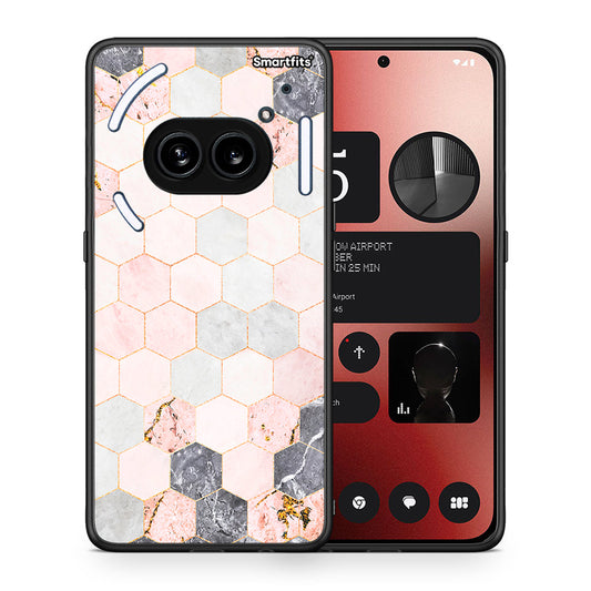 Θήκη Nothing Phone 2a Hexagon Pink Marble από τη Smartfits με σχέδιο στο πίσω μέρος και μαύρο περίβλημα | Nothing Phone 2a Hexagon Pink Marble case with colorful back and black bezels