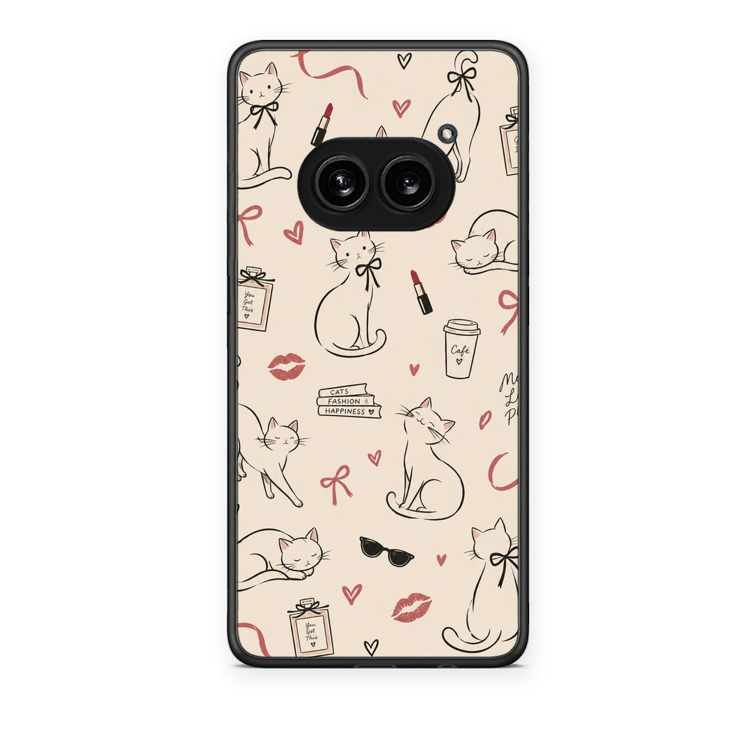Θήκη Nothing Phone 2a Minimal Cat and Fashion Doodles on Cream από τη Smartfits με σχέδιο στο πίσω μέρος και μαύρο περίβλημα | Nothing Phone 2a Minimal Cat and Fashion Doodles on Cream case with colorful back and black bezels
