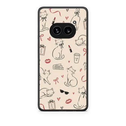Θήκη Nothing Phone 2a Minimal Cat and Fashion Doodles on Cream από τη Smartfits με σχέδιο στο πίσω μέρος και μαύρο περίβλημα | Nothing Phone 2a Minimal Cat and Fashion Doodles on Cream case with colorful back and black bezels
