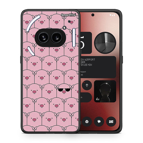 Θήκη Nothing Phone 2a Pig Glasses από τη Smartfits με σχέδιο στο πίσω μέρος και μαύρο περίβλημα | Nothing Phone 2a Pig Glasses case with colorful back and black bezels