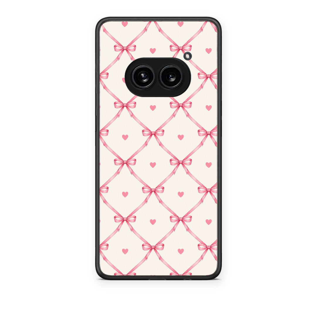 Θήκη Nothing Phone 2a Pink Bow Lattice and Hearts on Cream από τη Smartfits με σχέδιο στο πίσω μέρος και μαύρο περίβλημα | Nothing Phone 2a Pink Bow Lattice and Hearts on Cream case with colorful back and black bezels