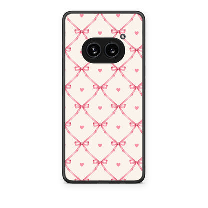 Θήκη Nothing Phone 2a Pink Bow Lattice and Hearts on Cream από τη Smartfits με σχέδιο στο πίσω μέρος και μαύρο περίβλημα | Nothing Phone 2a Pink Bow Lattice and Hearts on Cream case with colorful back and black bezels