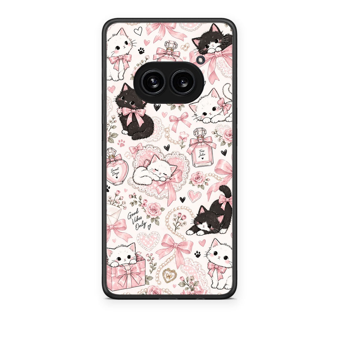 Θήκη Nothing Phone 2a Pink Bows and Kittens Collage από τη Smartfits με σχέδιο στο πίσω μέρος και μαύρο περίβλημα | Nothing Phone 2a Pink Bows and Kittens Collage case with colorful back and black bezels
