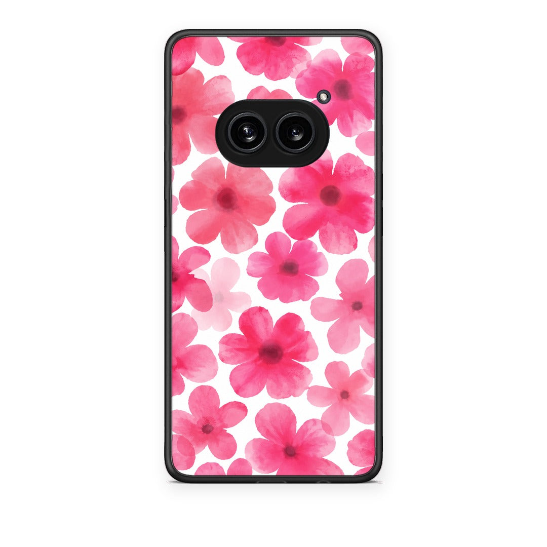 Θήκη Nothing Phone 2a Pink Watercolour Flowers on White από τη Smartfits με σχέδιο στο πίσω μέρος και μαύρο περίβλημα | Nothing Phone 2a Pink Watercolour Flowers on White case with colorful back and black bezels