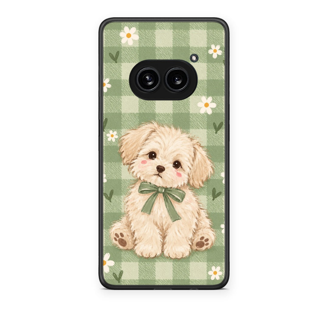 Θήκη Nothing Phone 2a Puppy and Daisies on Sage Gingham από τη Smartfits με σχέδιο στο πίσω μέρος και μαύρο περίβλημα | Nothing Phone 2a Puppy and Daisies on Sage Gingham case with colorful back and black bezels