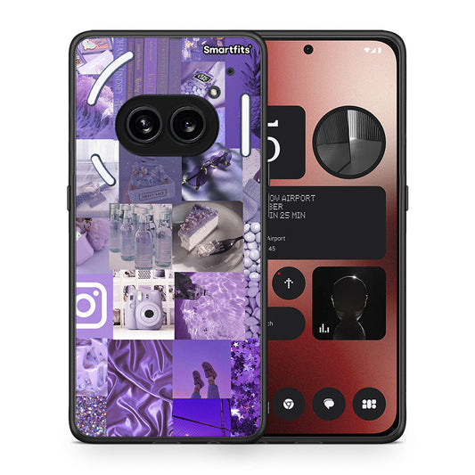 Θήκη Nothing Phone 2a Purple Aesthetic Collage από τη Smartfits με σχέδιο στο πίσω μέρος και μαύρο περίβλημα | Nothing Phone 2a Purple Aesthetic Collage case with colorful back and black bezels