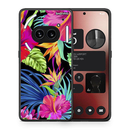 Θήκη Nothing Phone 2a Tropical Flowers από τη Smartfits με σχέδιο στο πίσω μέρος και μαύρο περίβλημα | Nothing Phone 2a Tropical Flowers case with colorful back and black bezels