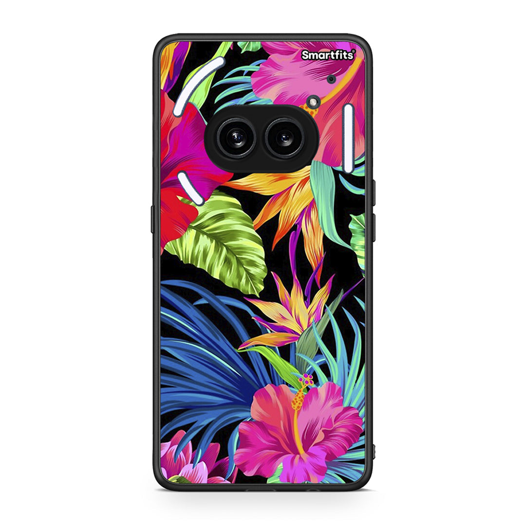 Nothing Phone 2a Tropical Flowers θήκη από τη Smartfits με σχέδιο στο πίσω μέρος και μαύρο περίβλημα | Smartphone case with colorful back and black bezels by Smartfits